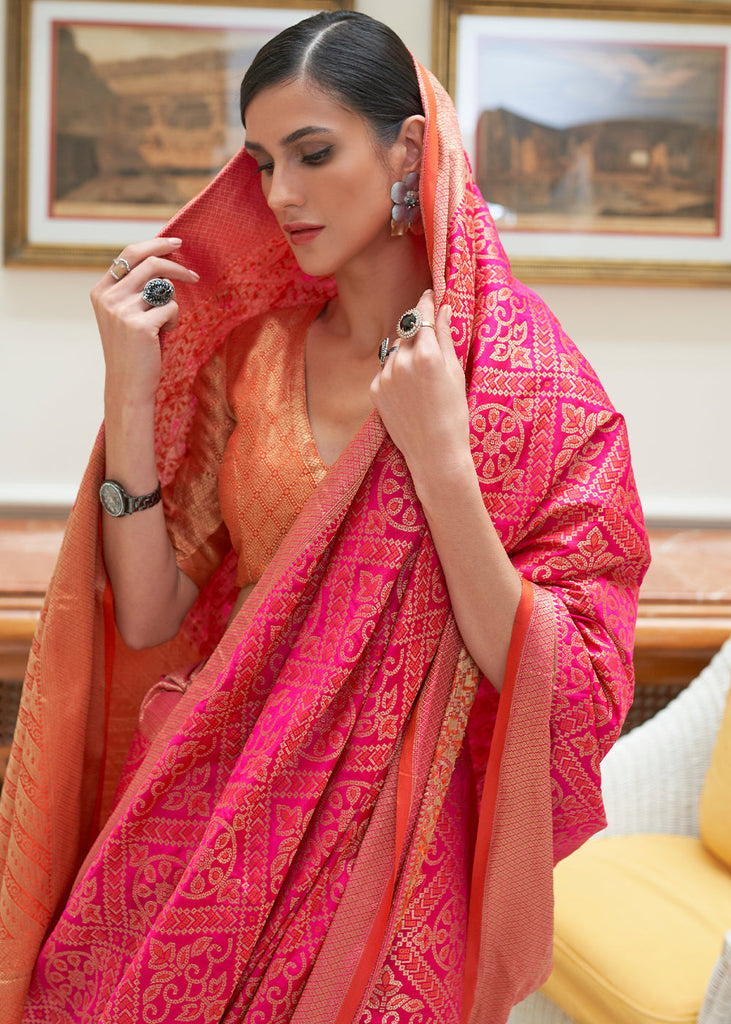 Hot Pink Zari Woven Patola Silk Saree Clothsvilla