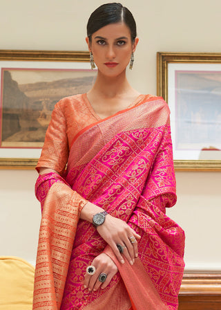 Hot Pink Zari Woven Patola Silk Saree Clothsvilla