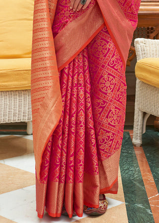 Hot Pink Zari Woven Patola Silk Saree Clothsvilla