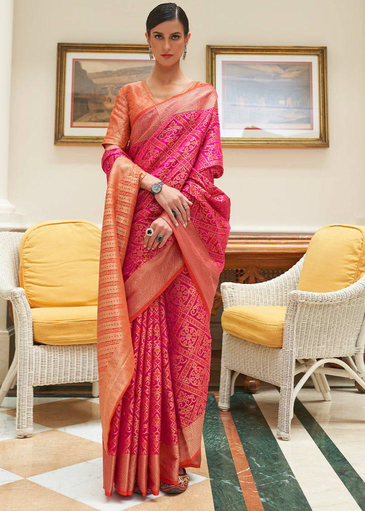 Mauvelous Pink Copper Zari Woven Designer Silk Saree - Cloth