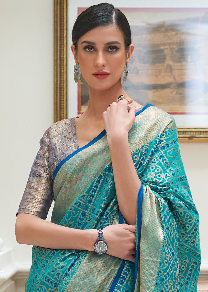 Cerulean Blue Zari Woven Patola Silk Saree Clothsvilla