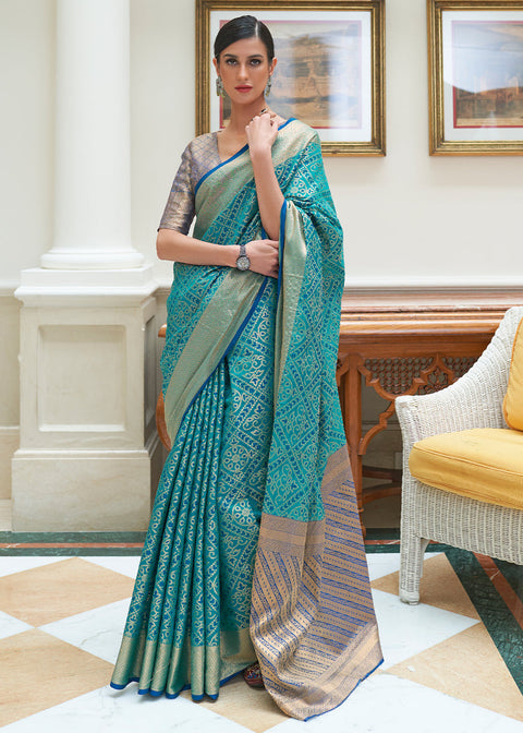 Cerulean Blue Zari Woven Patola Silk Saree Clothsvilla Main image