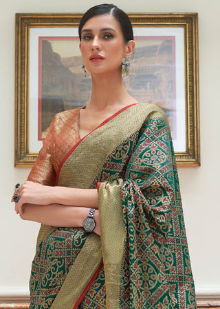 Dark Green Zari Woven Patola Silk Saree Clothsvilla