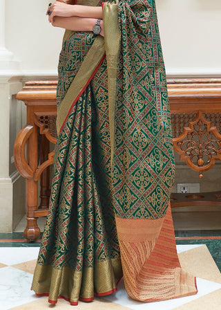 Dark Green Zari Woven Patola Silk Saree Clothsvilla