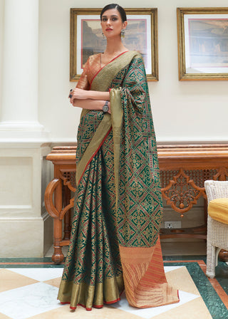 Dark Green Zari Woven Patola Silk Saree Clothsvilla