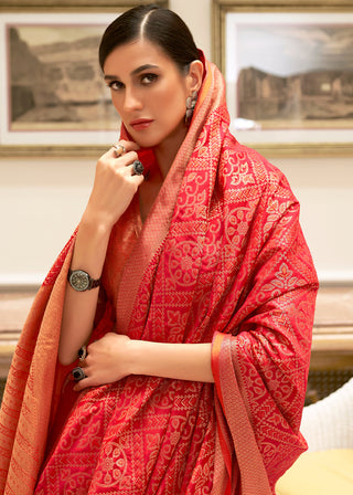 Candy Red Zari Woven Patola Silk Saree Clothsvilla