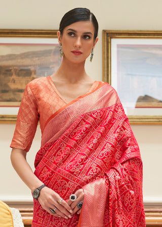Candy Red Zari Woven Patola Silk Saree Clothsvilla