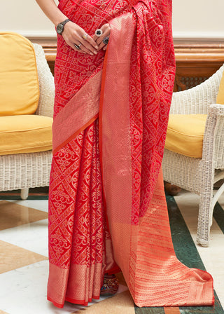 Candy Red Zari Woven Patola Silk Saree Clothsvilla