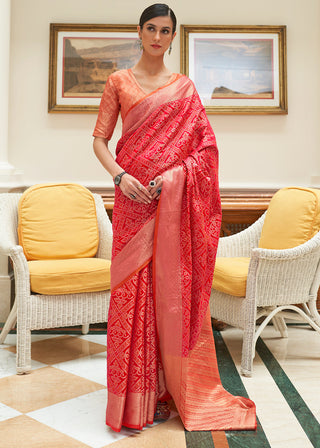 Candy Red Zari Woven Patola Silk Saree Clothsvilla