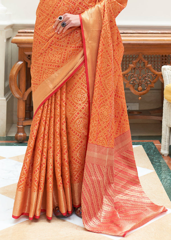 Carrot Orange Zari Woven Patola Silk Saree Clothsvilla