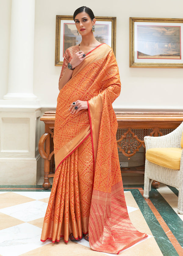 Carrot Orange Zari Woven Patola Silk Saree Clothsvilla