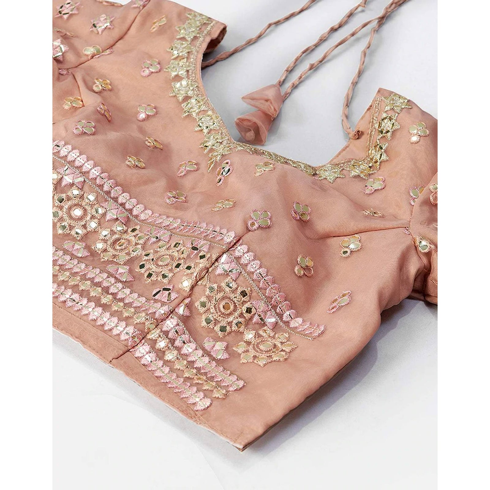 Peach Thread and Foil Mirror Cutwork Lehenga choli ClothsVilla