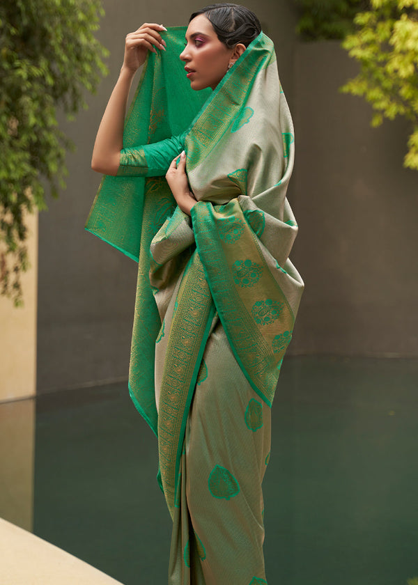 Green & Grey Two Tone Woven Silk Saree Clothsvilla