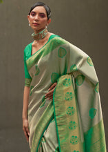 Load image into Gallery viewer, Green &amp; Grey Two Tone Woven Silk Saree Clothsvilla