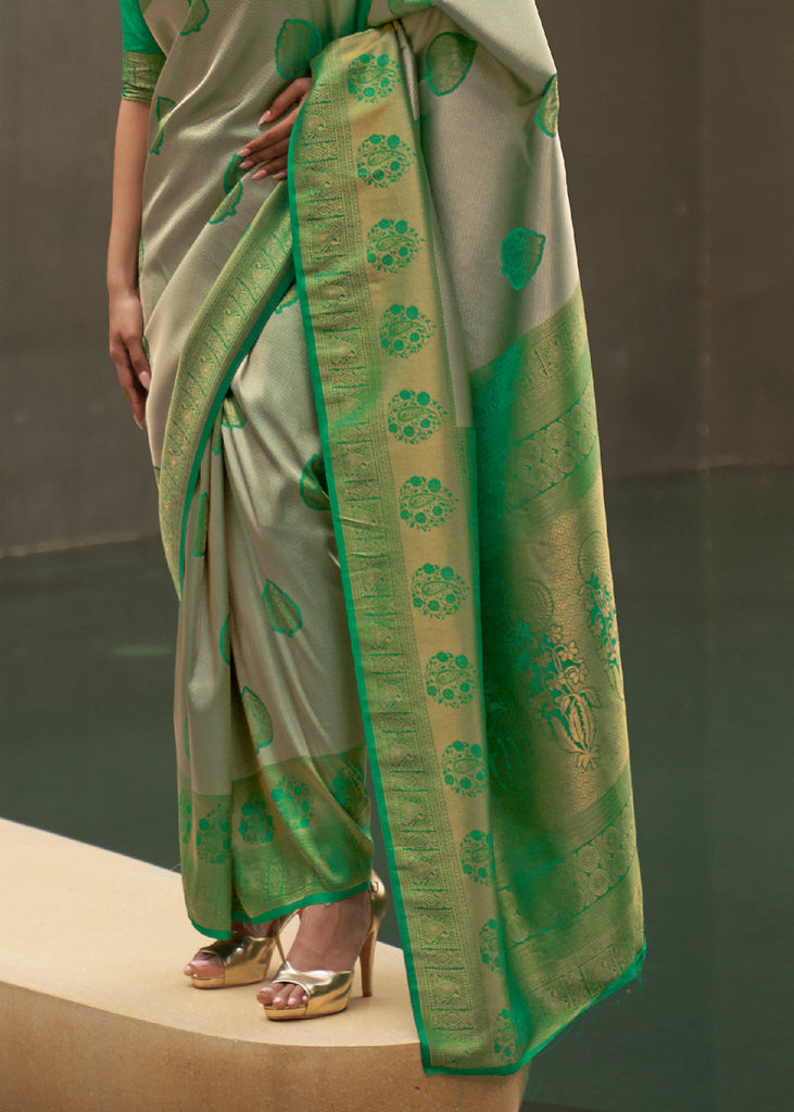 Green & Grey Two Tone Woven Silk Saree Clothsvilla