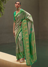 Load image into Gallery viewer, Green &amp; Grey Two Tone Woven Silk Saree Clothsvilla