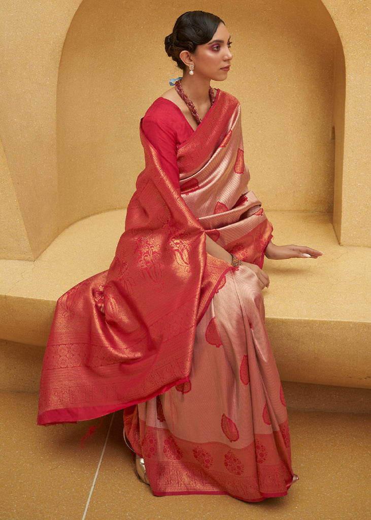 Shades Of Red Two Tone Woven Silk Saree Clothsvilla