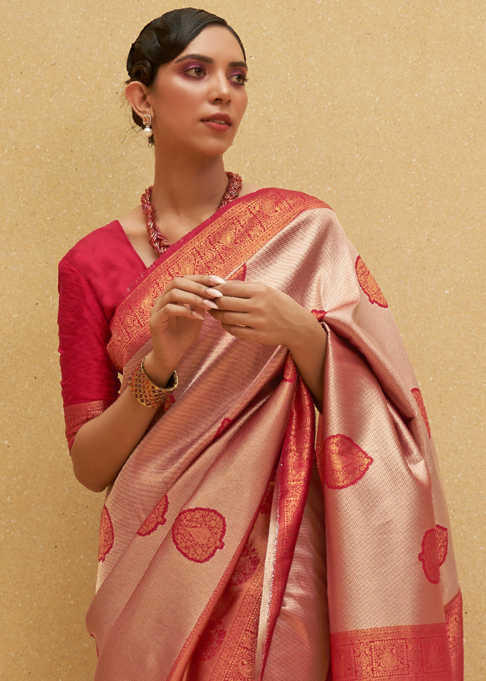 Shades Of Red Two Tone Woven Silk Saree Clothsvilla