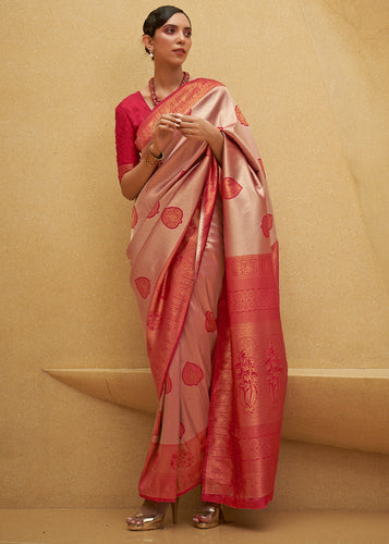 Shades Of Red Two Tone Woven Silk Saree Clothsvilla