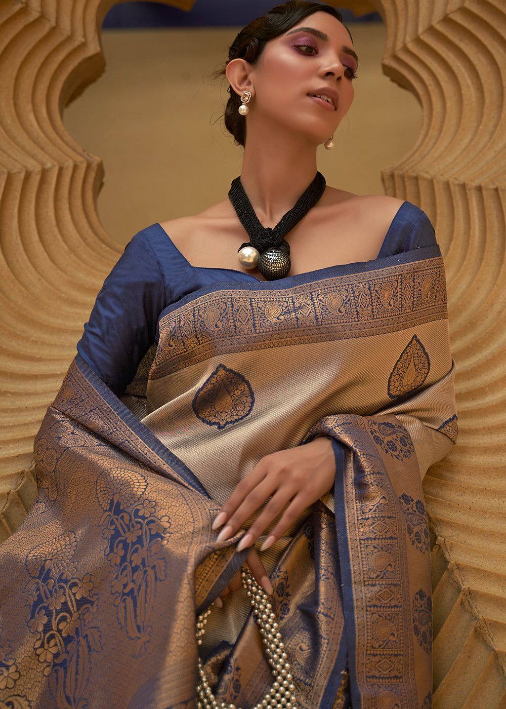 Shades Of Blue Two Tone Woven Silk Saree Clothsvilla