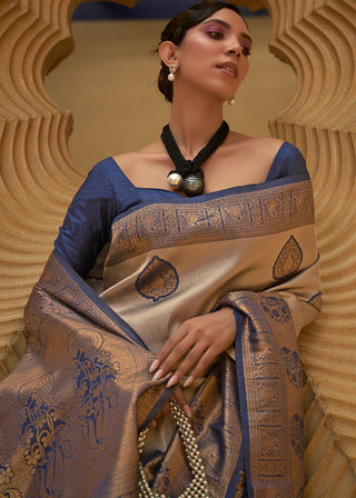 Shades Of Blue Two Tone Woven Silk Saree Clothsvilla