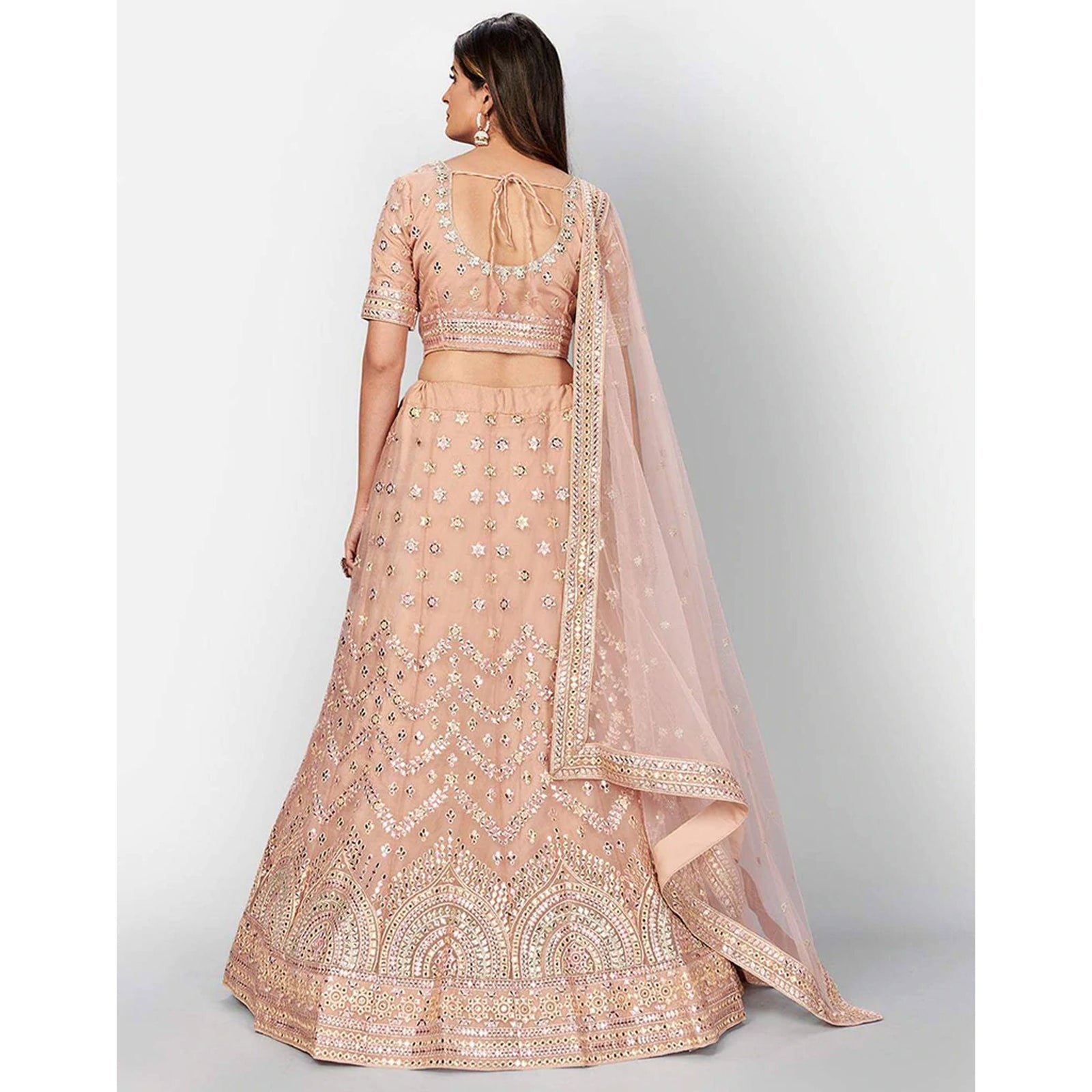 Peach Thread and Foil Mirror Cutwork Lehenga choli ClothsVilla