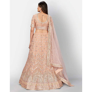 Peach Thread and Foil Mirror Cutwork Lehenga choli ClothsVilla