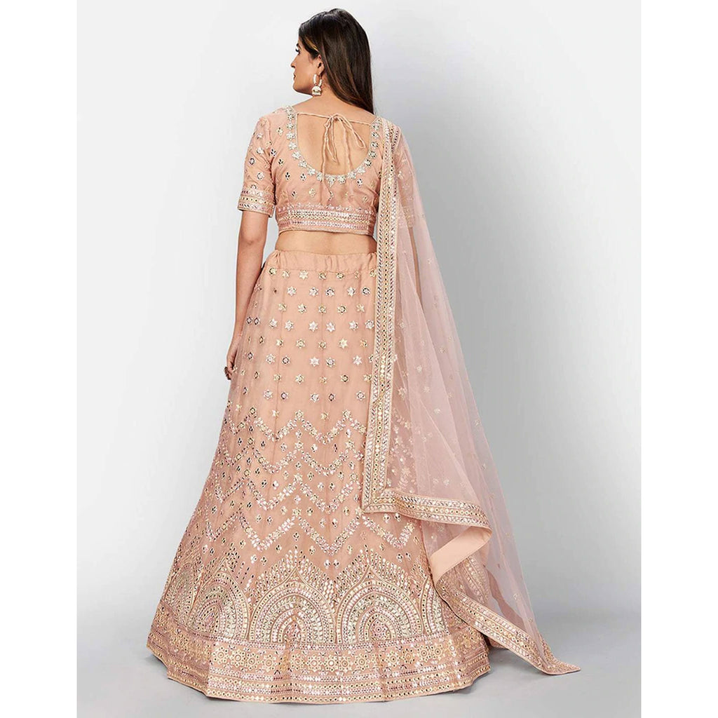 Peach Thread and Foil Mirror Cutwork Lehenga choli ClothsVilla