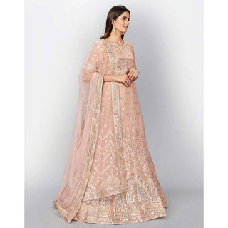 Peach Thread and Foil Mirror Cutwork Lehenga choli ClothsVilla