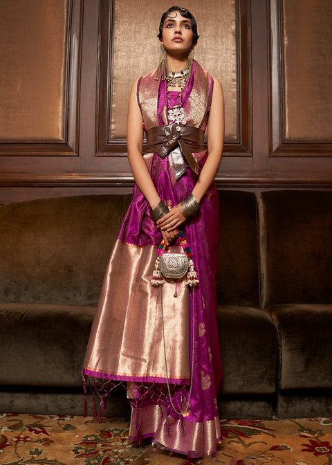 Tyrian Purple Handloom Weaving Silk Saree Clothsvilla Main image