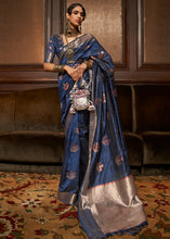 Load image into Gallery viewer, Navy Blue Handloom Weaving Silk Saree Clothsvilla