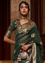 Load image into Gallery viewer, Deep Forest Green Handloom Weaving Silk Saree Clothsvilla