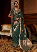 Load image into Gallery viewer, Deep Forest Green Handloom Weaving Silk Saree Clothsvilla