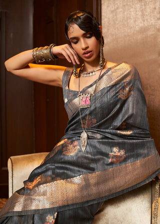 Anchor Grey Handloom Weaving Silk Saree Clothsvilla