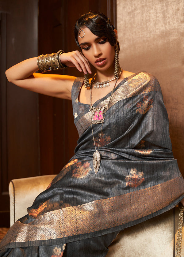 Anchor Grey Handloom Weaving Silk Saree Clothsvilla