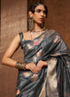Load image into Gallery viewer, Anchor Grey Handloom Weaving Silk Saree Clothsvilla