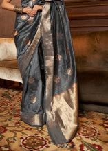 Load image into Gallery viewer, Anchor Grey Handloom Weaving Silk Saree Clothsvilla
