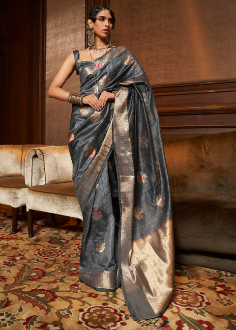 Anchor Grey Handloom Weaving Silk Saree Clothsvilla Main image