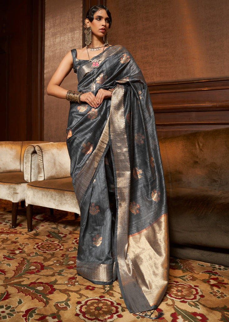 Anchor Grey Handloom Weaving Silk Saree Clothsvilla