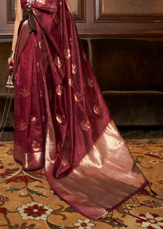 Berry Red Handloom Weaving Silk Saree Clothsvilla
