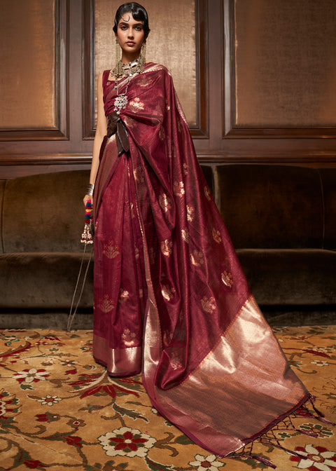 Berry Red Handloom Weaving Silk Saree Clothsvilla Main image