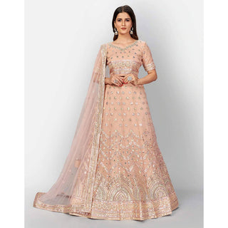 Peach Thread and Foil Mirror Cutwork Lehenga choli ClothsVilla
