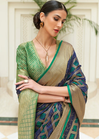Blue & Green Zari Woven Patola Silk Saree Clothsvilla