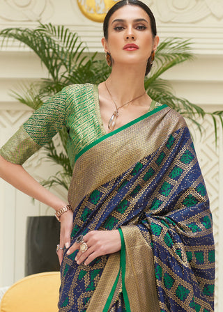 Blue & Green Zari Woven Patola Silk Saree Clothsvilla