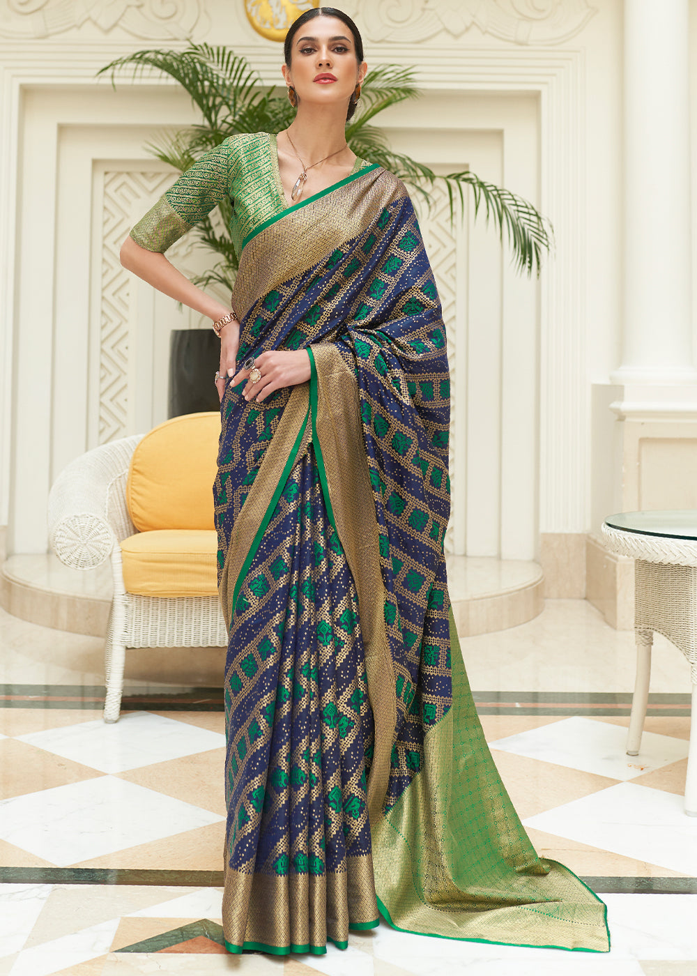Blue & Green Zari Woven Patola Silk Saree Clothsvilla
