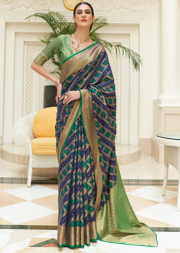 Blue & Green Zari Woven Patola Silk Saree Clothsvilla