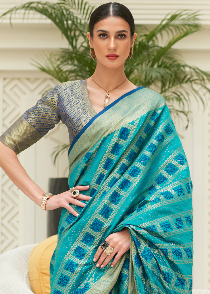 Shades Of Blue Zari Woven Patola Silk Saree Clothsvilla