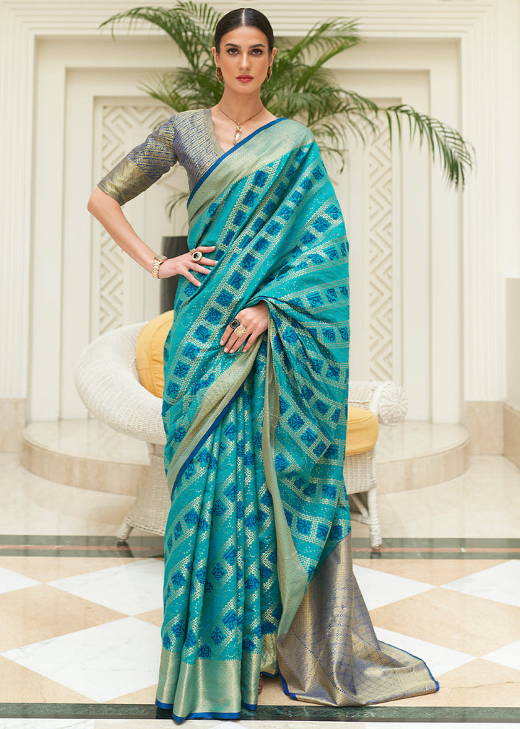 Shades Of Blue Zari Woven Patola Silk Saree Clothsvilla