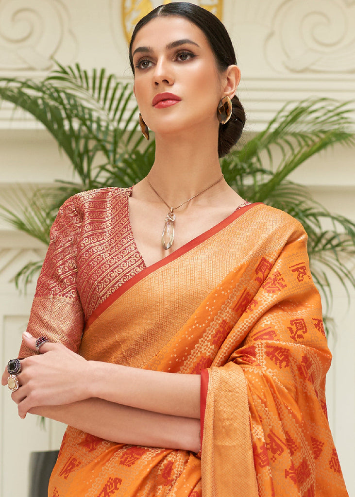 Orange & Red Zari Woven Patola Silk Saree Clothsvilla