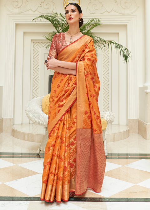 Orange & Red Zari Woven Patola Silk Saree Clothsvilla Main image